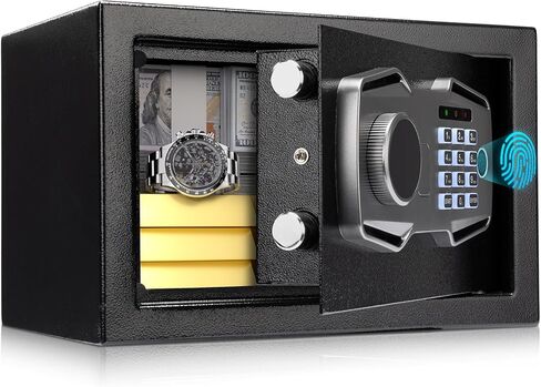 MUNBYN Biometric Fingerprint Safe with Alarm System, 3-Way Access Lock Box with Electronic Keypad, Display Screen & USB-C Port for Home & Office, Document, Jewelry and Cash Protection in Saudi Arabia