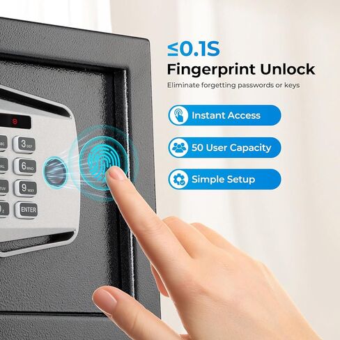 MUNBYN Biometric Fingerprint Safe with Alarm System, 3-Way Access Lock Box with Electronic Keypad, Display Screen & USB-C Port for Home & Office, Document, Jewelry and Cash Protection in Saudi Arabia