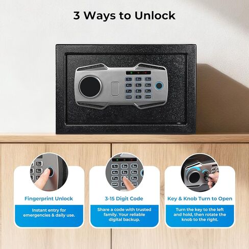 MUNBYN Biometric Fingerprint Safe with Alarm System, 3-Way Access Lock Box with Electronic Keypad, Display Screen & USB-C Port for Home & Office, Document, Jewelry and Cash Protection in Saudi Arabia