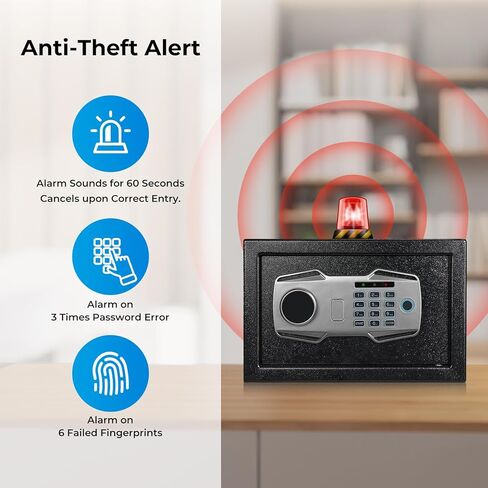 MUNBYN Biometric Fingerprint Safe with Alarm System, 3-Way Access Lock Box with Electronic Keypad, Display Screen & USB-C Port for Home & Office, Document, Jewelry and Cash Protection in Saudi Arabia