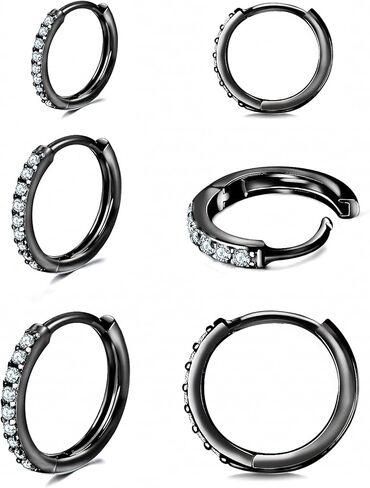 4 Pairs 925 Sterling Silver Small Hoop Earrings, 14K White Gold Plated Cubic Zirconia Huggie Earrings, Ear Cuff Tiny Cartilage Hoop Earrings for Women Men 6mm 8mm 10mm 12mm in Saudi Arabia