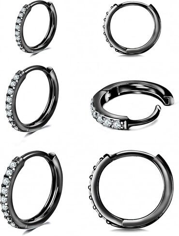 4 Pairs 925 Sterling Silver Small Hoop Earrings, 14K White Gold Plated Cubic Zirconia Huggie Earrings, Ear Cuff Tiny Cartilage Hoop Earrings for Women Men 6mm 8mm 10mm 12mm in Saudi Arabia