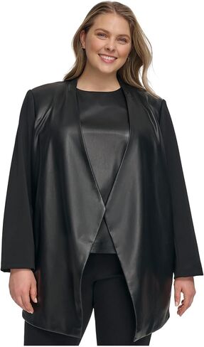 Calvin Klein Womens Mixed-Media Long-Sleeve Blazer Jacket, Black, Plus Size, 18W in Saudi Arabia