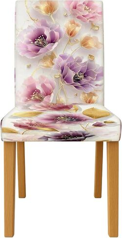 Flower Chair Covers for Dining Chairs, Floral Elegant Petal Leaf Spring Violet Spandex Washable Parsons Chair Slipcover Decor for Dining Room Hotel Housewarming 1pcs in Saudi Arabia