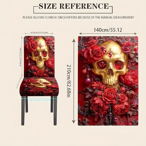 Stretch Dining Chair Covers Set of 4 Red Gold Skull Rose Pattern Washable Removable Elastic Chair Slipcovers for Dining Room Kitchen Hotel Banquet Home Decor Seat Protectors in Saudi Arabia