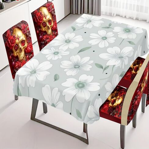 Stretch Dining Chair Covers Set of 4 Red Gold Skull Rose Pattern Washable Removable Elastic Chair Slipcovers for Dining Room Kitchen Hotel Banquet Home Decor Seat Protectors in Saudi Arabia