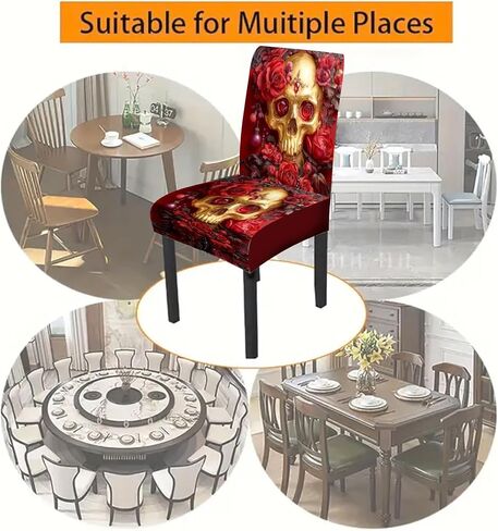 Stretch Dining Chair Covers Set of 4 Red Gold Skull Rose Pattern Washable Removable Elastic Chair Slipcovers for Dining Room Kitchen Hotel Banquet Home Decor Seat Protectors in Saudi Arabia