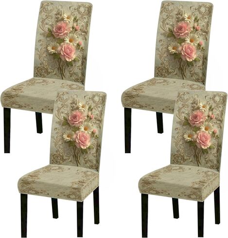 تمتد أغطية كراسي الطعام مجموعة من 4 أغطية كرسي مرنة قابلة للغسل وقابلة للإزالة على شكل جمجمة ذهبية حمراء لغرفة الطعام والمطبخ والفندق وديكور المنزل وحاميات المقاعد in Kuwait