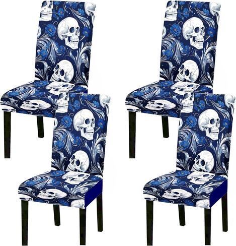 Stretch Dining Chair Covers Set of 4 Red Gold Skull Rose Pattern Washable Removable Elastic Chair Slipcovers for Dining Room Kitchen Hotel Banquet Home Decor Seat Protectors in Saudi Arabia