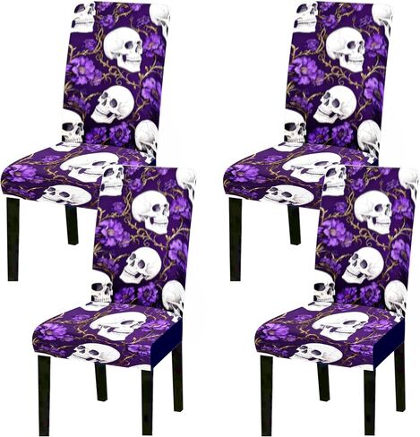 Stretch Dining Chair Covers Set of 4 Red Gold Skull Rose Pattern Washable Removable Elastic Chair Slipcovers for Dining Room Kitchen Hotel Banquet Home Decor Seat Protectors in Saudi Arabia