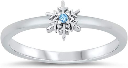CloseoutWarehouse Blue Simulated Topaz Snowflake Ring Rhodium Plated Sterling Silver in Kuwait