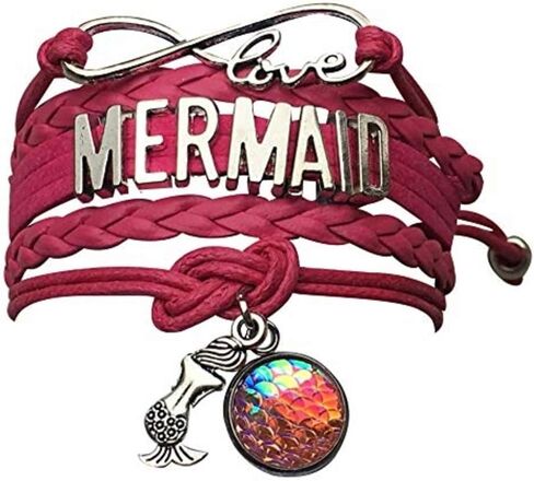 Mermaid Bracelet, Pink Braided Infinity Mermaid Jewelry with Tail Charm and Scale Medallion- Cute Mermaid Bracelet Gift in Saudi Arabia