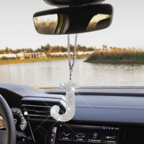 Bling Car Letter Charm, Rearview Mirror Hanging Accessories, Auto Crystal Letter Charm Pendant, Initial Car Rear View Mirror Decoration Hanging Crystal Ornaments for Women Girls (Letter C) in Saudi Arabia