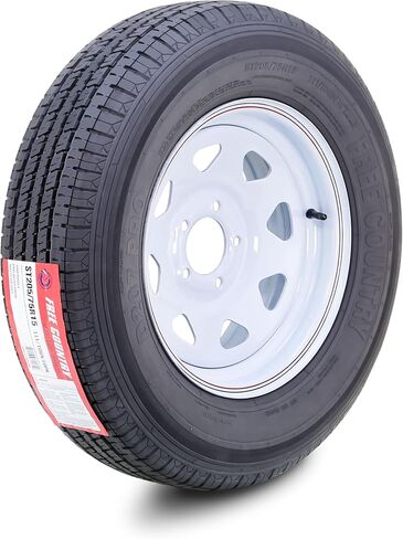 FREE COUNTRY Trailer Tire Wheel Assembly ST205/75R15 10-Ply E 110M Heavy Duty 2400lbs w/ 5 Lug on 4.5" PCD White Spoke Rim in Saudi Arabia