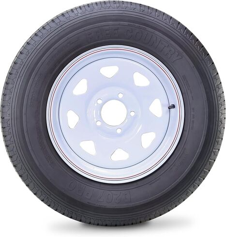 FREE COUNTRY Trailer Tire Wheel Assembly ST205/75R15 10-Ply E 110M Heavy Duty 2400lbs w/ 5 Lug on 4.5" PCD White Spoke Rim in Saudi Arabia