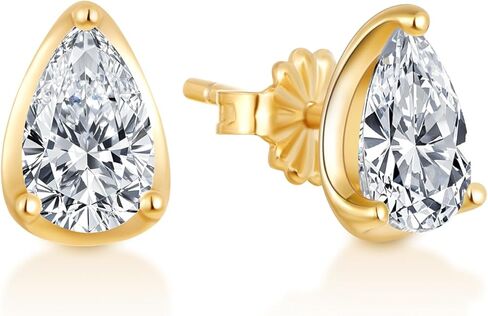 2 قيراط مويسانيتي على شكل دمعة/أقراط كمثرى للنساء، مطلية بالذهب عيار 14 قيراط 925 من الفضة الاسترليني، لا تسبب الحساسية، أقراط مويسانيتي كلاسيكية بسيطة، أقراط يومية رائعة هدية مجوهرات in Kuwait