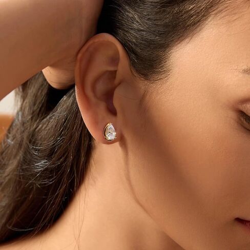 2 قيراط مويسانيتي على شكل دمعة/أقراط كمثرى للنساء، مطلية بالذهب عيار 14 قيراط 925 من الفضة الاسترليني، لا تسبب الحساسية، أقراط مويسانيتي كلاسيكية بسيطة، أقراط يومية رائعة هدية مجوهرات in Kuwait