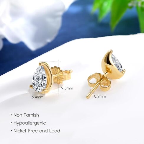 2 قيراط مويسانيتي على شكل دمعة/أقراط كمثرى للنساء، مطلية بالذهب عيار 14 قيراط 925 من الفضة الاسترليني، لا تسبب الحساسية، أقراط مويسانيتي كلاسيكية بسيطة، أقراط يومية رائعة هدية مجوهرات in Kuwait