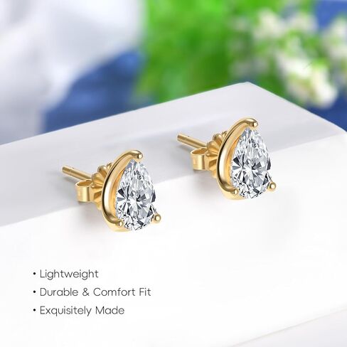 2 قيراط مويسانيتي على شكل دمعة/أقراط كمثرى للنساء، مطلية بالذهب عيار 14 قيراط 925 من الفضة الاسترليني، لا تسبب الحساسية، أقراط مويسانيتي كلاسيكية بسيطة، أقراط يومية رائعة هدية مجوهرات in Kuwait