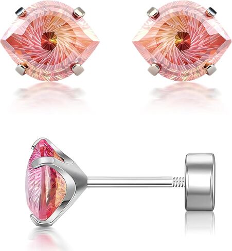 20G G23 Implant Grade Titanium Earrings for Sensitive Ears Women | Hypoallergenic Evil Eye Cubic Zirconia Flat Screw Back Earrings in Saudi Arabia