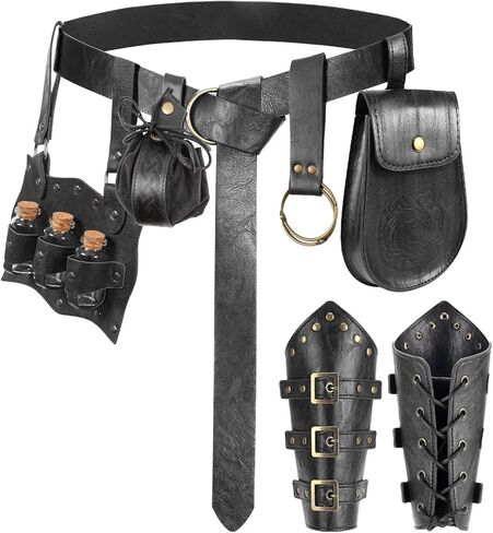 7PCS Renaissance Accessories Men Medieval Faux Leather Belt Viking Accessories Women for Halloween Cosplay in Saudi Arabia