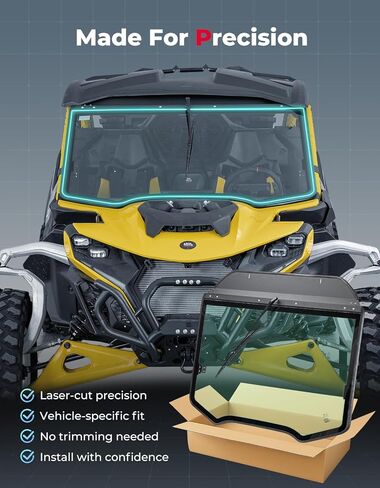 KEMIMOTO Front Full Glass Windshield Compatible with Can-Am Maverick R X RS Max X 2024-2026, DOT Approved Laminated Safety Glass, Scratch Resistant Than Polycarbonate, Includes Manual Wiper in Saudi Arabia