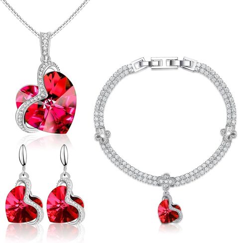 Blissful Heart Crystal Jewelry Sets For Women 18K White Gold Plated Bracelet Necklace and Earrings Sets for Wife Girlfriend or Mothers Idea Gift for Special Women in Life in Saudi Arabia