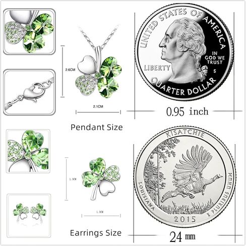 طقم قلادة على شكل قلب محظوظ مكون من أربع أوراق البرسيم وأقراط متدلية مع كريستال سواروفسكي، مطلي بالروديوم عيار 14 قيراط، هدايا مجوهرات للنساء in Kuwait