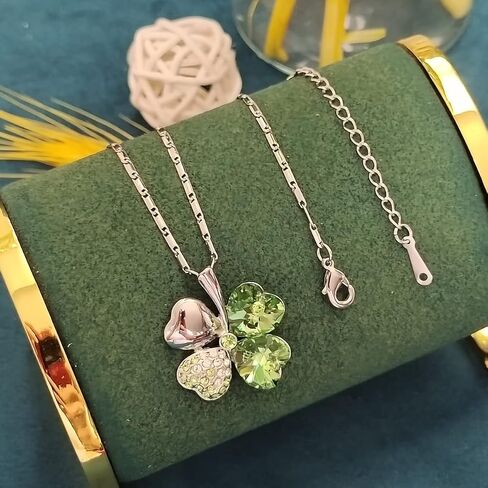 طقم قلادة على شكل قلب محظوظ مكون من أربع أوراق البرسيم وأقراط متدلية مع كريستال سواروفسكي، مطلي بالروديوم عيار 14 قيراط، هدايا مجوهرات للنساء in Kuwait