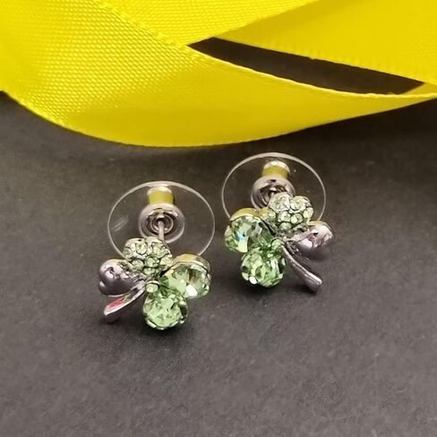 طقم قلادة على شكل قلب محظوظ مكون من أربع أوراق البرسيم وأقراط متدلية مع كريستال سواروفسكي، مطلي بالروديوم عيار 14 قيراط، هدايا مجوهرات للنساء in Kuwait