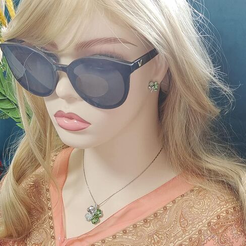 طقم قلادة على شكل قلب محظوظ مكون من أربع أوراق البرسيم وأقراط متدلية مع كريستال سواروفسكي، مطلي بالروديوم عيار 14 قيراط، هدايا مجوهرات للنساء in Kuwait