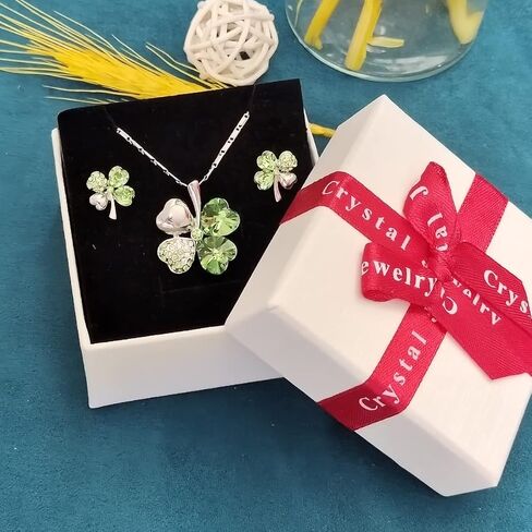 طقم قلادة على شكل قلب محظوظ مكون من أربع أوراق البرسيم وأقراط متدلية مع كريستال سواروفسكي، مطلي بالروديوم عيار 14 قيراط، هدايا مجوهرات للنساء in Kuwait