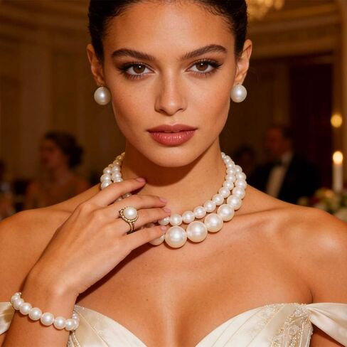 Aukmla Pearl Jewelry Set Gold Pearls Choker Necklaces and Earring Bracelet Ring Set Layered Wedding Costume Jewelry for Brides and Women in Saudi Arabia