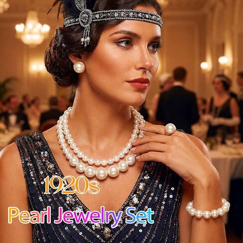 Aukmla Pearl Jewelry Set Gold Pearls Choker Necklaces and Earring Bracelet Ring Set Layered Wedding Costume Jewelry for Brides and Women in Saudi Arabia
