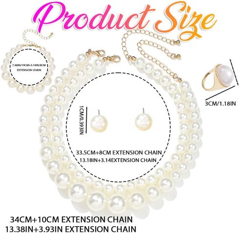 Aukmla Pearl Jewelry Set Gold Pearls Choker Necklaces and Earring Bracelet Ring Set Layered Wedding Costume Jewelry for Brides and Women in Saudi Arabia