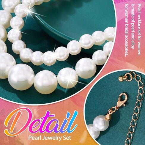 Aukmla Pearl Jewelry Set Gold Pearls Choker Necklaces and Earring Bracelet Ring Set Layered Wedding Costume Jewelry for Brides and Women in Saudi Arabia