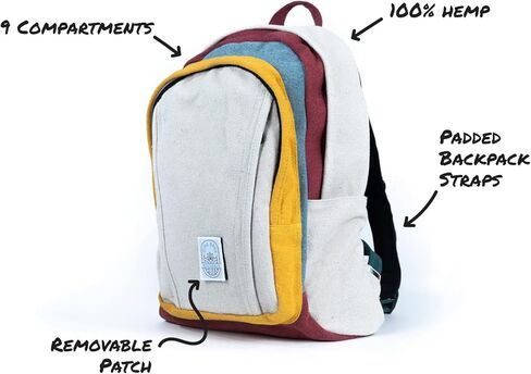 Dime Bags Large Backpack Made with 100% Nepali Hemp, Roomy Storage with Multi-Compartments & Hidden Pocket, Adjustable Shoulder Straps, Unisex Bag for Travel & Daily Use, Naturals Pioneer (Boho Cream) in Saudi Arabia