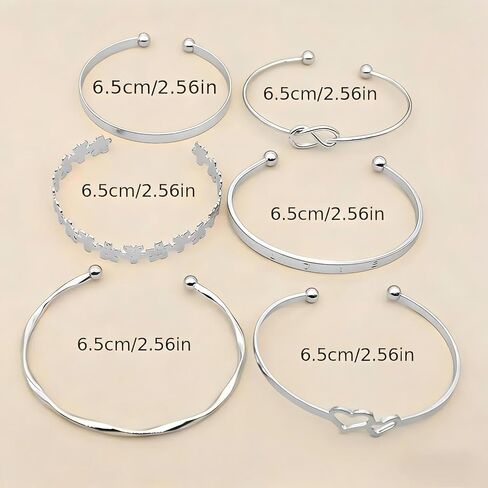 Bangle Bracelet for Women, 6 Pcs Layer Stackable Cuff Bracelet Set, 14K Silvery Plated Dainty Layered Chain (Silvery) in Saudi Arabia