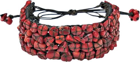 AeraVida Mosaic Handmade Reconstructed Red Coral Cotton Wax Rope Adjustable Wrist Pull Bracelet in Saudi Arabia