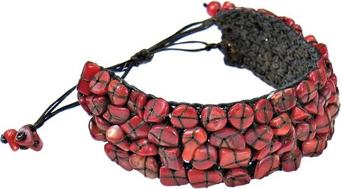 AeraVida Mosaic Handmade Reconstructed Red Coral Cotton Wax Rope Adjustable Wrist Pull Bracelet in Saudi Arabia