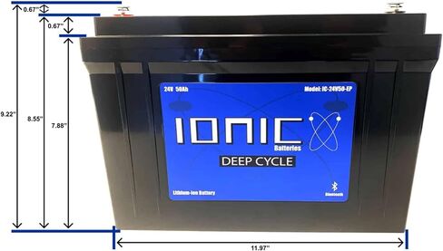 24V 50Ah Lithium Ion Deep Cycle Battery - Ionic 24V50-EP - Built in Bluetooth Monitoring - 11 Year Warranty - Great for Bass Boats, Trolling Motors, Lift Gates, Floor Sweepers, and More in Saudi Arabia