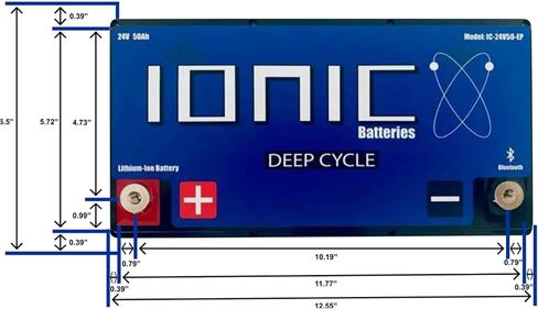 24V 50Ah Lithium Ion Deep Cycle Battery - Ionic 24V50-EP - Built in Bluetooth Monitoring - 11 Year Warranty - Great for Bass Boats, Trolling Motors, Lift Gates, Floor Sweepers, and More in Saudi Arabia