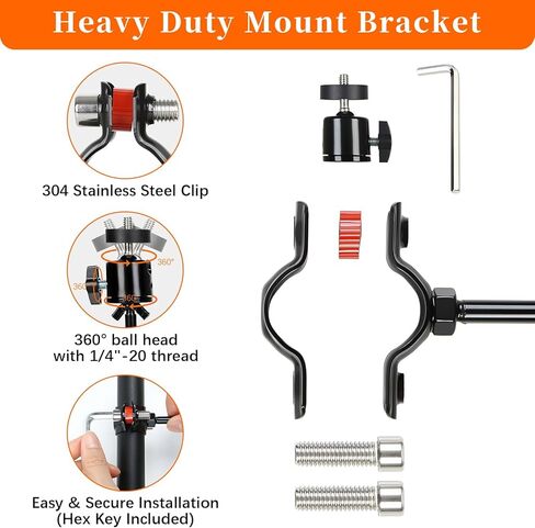 ذراع جانبي 0.75 بوصة إلى 1 بوصة حامل عمود مستدير لكاميرا المسار، دعامة تثبيت شديدة التحمل مع رأس دوار 360 درجة لكاميرات الصيد والألواح الشمسية، مشبك فولاذي قابل للتعديل in Kuwait