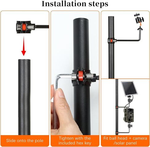 ذراع جانبي 0.75 بوصة إلى 1 بوصة حامل عمود مستدير لكاميرا المسار، دعامة تثبيت شديدة التحمل مع رأس دوار 360 درجة لكاميرات الصيد والألواح الشمسية، مشبك فولاذي قابل للتعديل in Kuwait