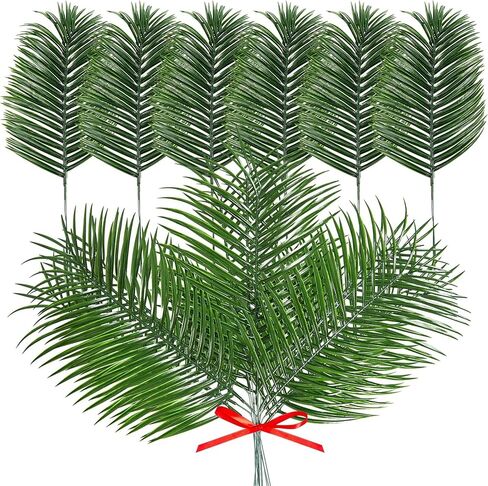 Taiyin 50 Pcs 20 Inches Easter Artificial Palm Leaves Large Tropical Green Leaves Plastic Jungle Fake Palm Leaves Plant Faux Safari Leaves for Easter Party Decoration in Saudi Arabia