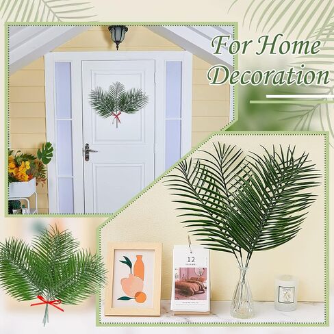 Taiyin 50 Pcs 20 Inches Easter Artificial Palm Leaves Large Tropical Green Leaves Plastic Jungle Fake Palm Leaves Plant Faux Safari Leaves for Easter Party Decoration in Saudi Arabia