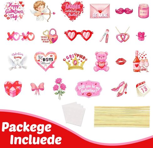 24Pcs Galentine's Day Decorations Photo Booth Props Including Masks, Love, Glasses, Mustache, Snowman for Galentines Valentines Day Party Decortions Supplies Ideas Favors in Saudi Arabia