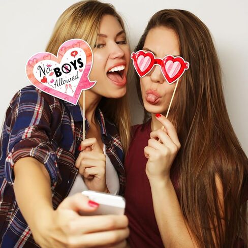 24Pcs Galentine's Day Decorations Photo Booth Props Including Masks, Love, Glasses, Mustache, Snowman for Galentines Valentines Day Party Decortions Supplies Ideas Favors in Saudi Arabia