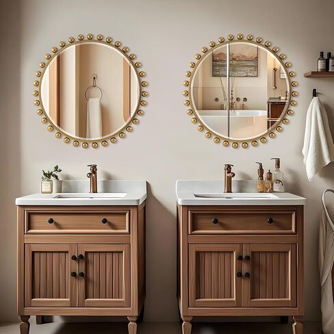 مرآة حائط مستديرة مقاس 30 بوصة مع إطار كروي ذهبي عتيق، مرآة مزخرفة مستديرة الشكل، مرآة بنمط أمة الله ذهبية عتيقة لغرفة النوم وغرفة المعيشة والمدخل والممر وديكور الحائط in Kuwait