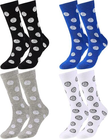 Zhanmai 4 Pairs Funny Basketball Volleyball Football Softball Soccer Baseball Socks Novelty Sports Casual Crew Socks for Men Women (Volleyball Style) in Saudi Arabia